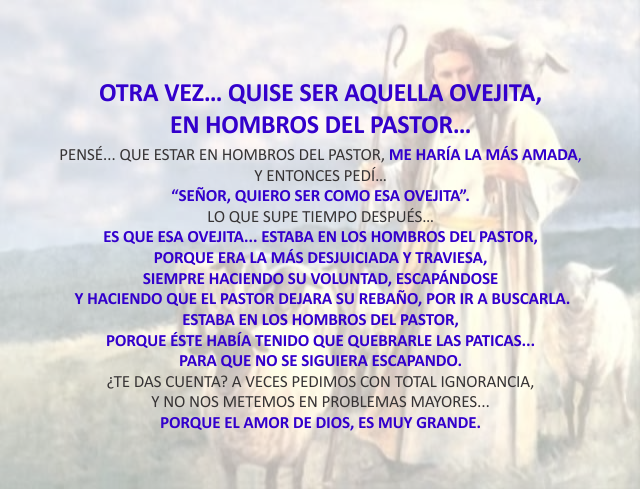 Otra vez...Quise ser aquella ovejita, en hombros de su pastor... Agosto 19 de 2011